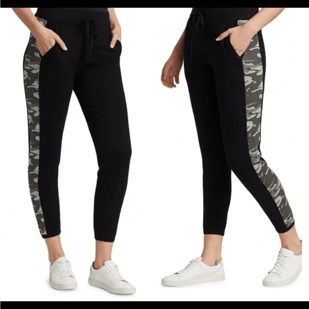 NWT Monrow black vintage sweatpants with‎ Camo Contrasting Strip size XS